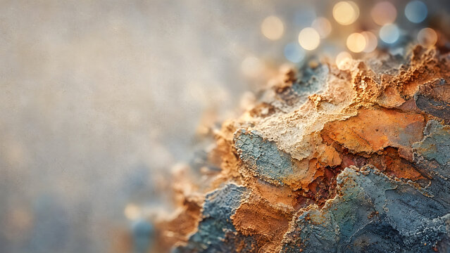 Abstract organic background with soft tactile textures, creamy colorful bokeh and natural film grain, negative space for text