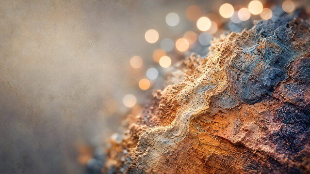 Abstract organic background with soft tactile textures, creamy colorful bokeh and natural film grain, negative space for text