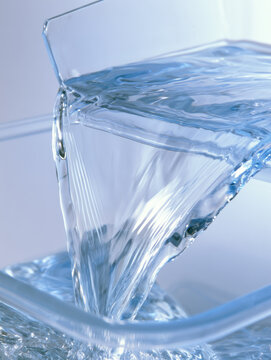 Glass water stream pouring splash clear liquid closeup flow transparency