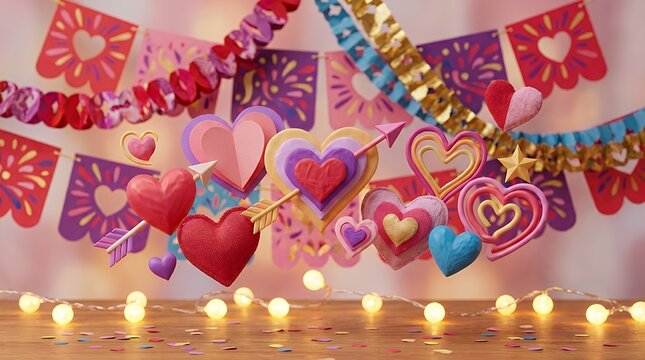 Vibrant 3D heart collection and festive love bannerwith colorful romantic shapes for seasonal holiday celebration background heart 3d love hearts romance valentine banner pattern 3d heart