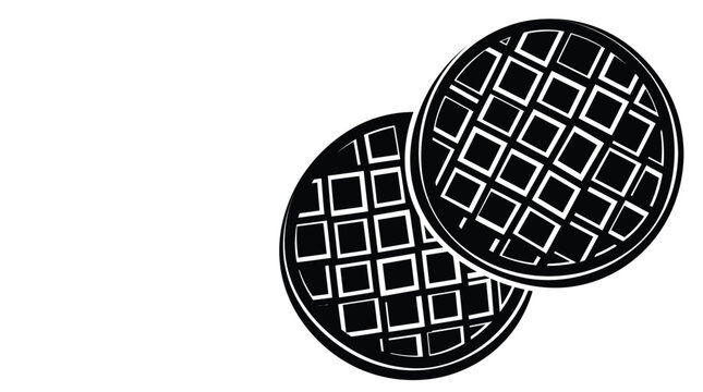 Delicious round waffles illustrated with bold black lines and simple geometric shapes creating a minimalist graphic style vector design icon