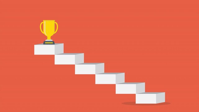 Reaching the Goal and Winning Trophy on Success Steps Animation
