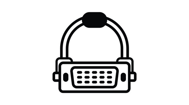 Minimalist black vga connector icon with a sturdy handle displayed in a bold flat vector style for digital hardware design