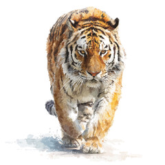 Obraz premium Watercolor Tiger vector, artistic painting style, high-resolution illustration on a pure white background.