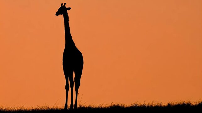 A giraffe stands alone in the savannah during a breathtaking video of sunset