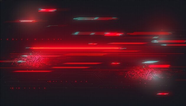 ネオンレッドのグリッチエフェクトと横方向の疾走感が映えるサイバーなデザイン　Cyber Design Featuring Neon Red Glitch Effects and Horizontal Sensation of Speed