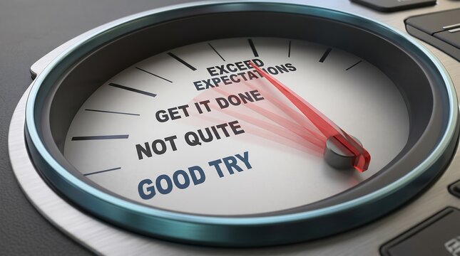 Performance Gauge Pointer Pointing to Exceed Expectations