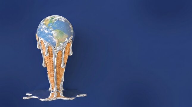 Melting earth planet ice cream cone representing global warming