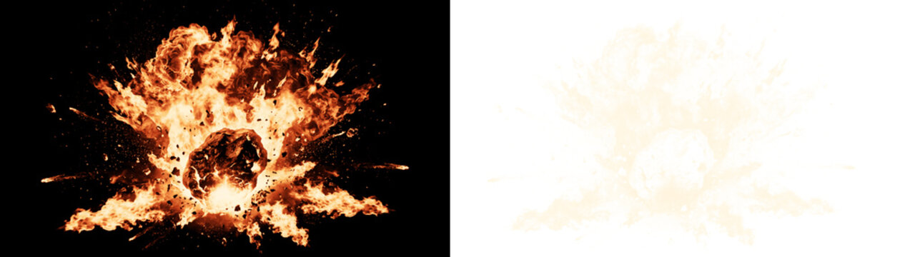 Heavy fiery explosion blast smoke cloud isolated clip art
