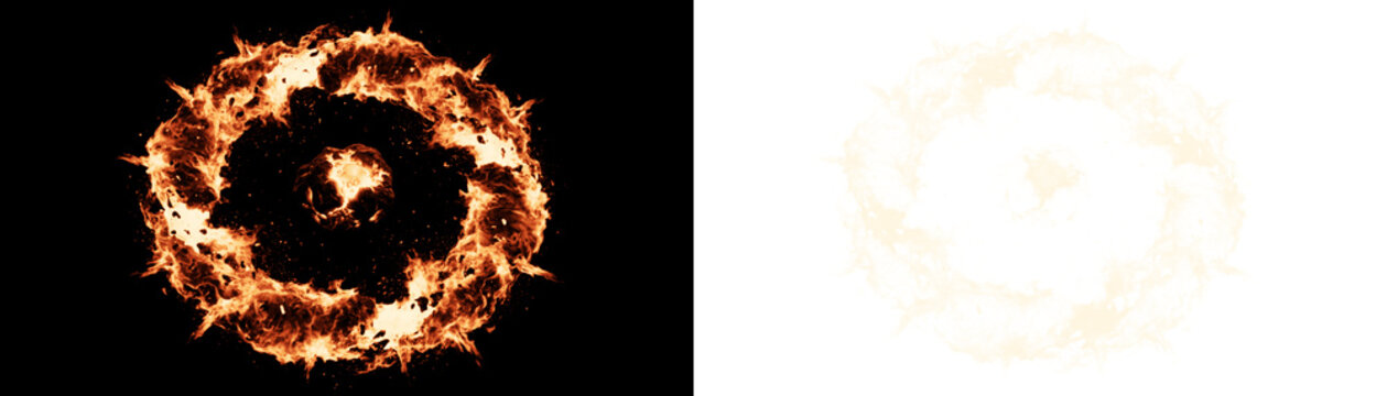 Circular fire portal ring burning flame loop isolated element