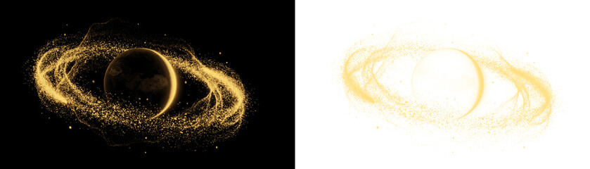 Golden stardust ring planet celestial cosmic globe element © Shamoli