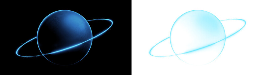 Blue neon glowing planet with orbit ring futuristic element © Shamoli