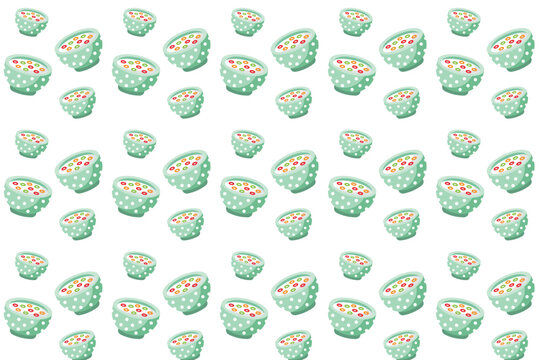 Seamless Cereal Bowl Pattern with Soft Green Food Illustration