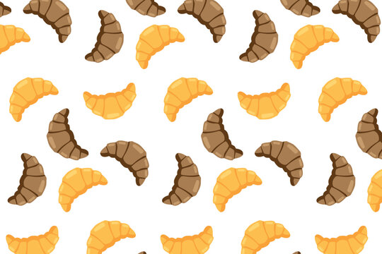 Seamless Croissant Pattern with Cute Bakery Food Illustration