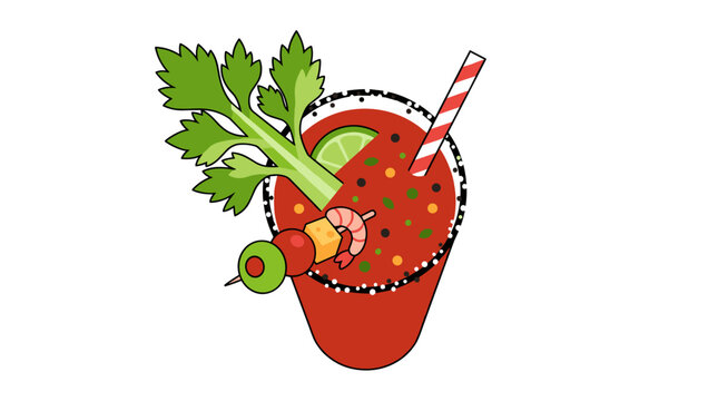 Bloody mary cocktail illustration in avocado shape