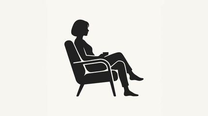 Fototapeta premium Silhouette of a woman relaxing comfortably in an armchair holding a cup of beverage