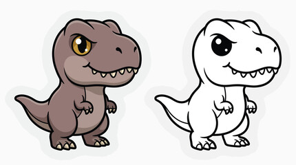 Obraz premium A cute baby T-Rex cartoon vector illustration showcasing a playful little dinosaur character in full color and line art style options