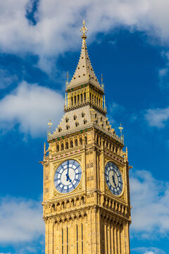 Big Ben and Elizabeth Tower Clock Face in Westminster, London, England, UK