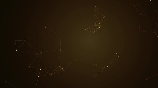 Abstract gold plexus network background, digital connection points and lines motion