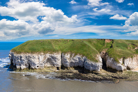 White Chalk Cliffs at North Landing in Flamborough, England, UK