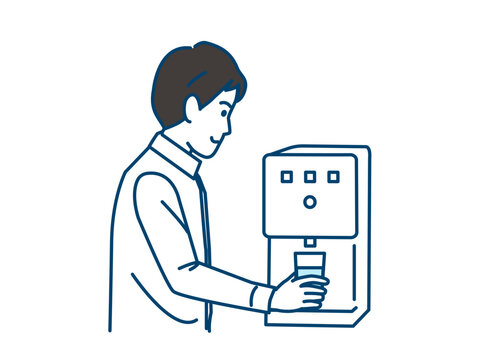 ウォーターサーバーを使う男性のイラスト