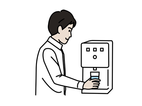 ウォーターサーバーを使う男性のイラスト