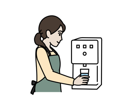 ウォーターサーバーを使う主婦のイラスト
