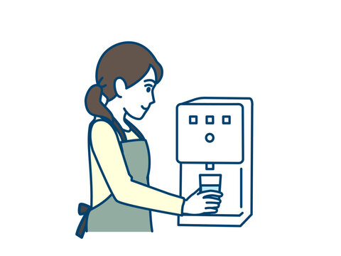 ウォーターサーバーを使う主婦のイラスト