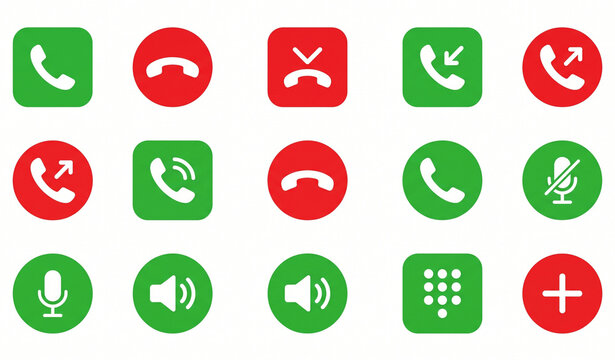 Green and Red Call Action Button Communication Icons Vector Set