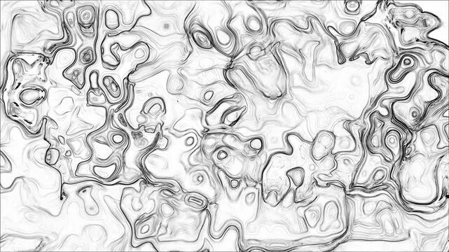 Abstract Black And White Fluid Art With Swirling Ink. Organic Shapes And Thin Lines Create A Detailed Texture On A Light Background.
