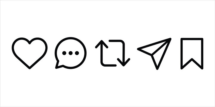 Social media interaction icons including heart comment share send bookmark