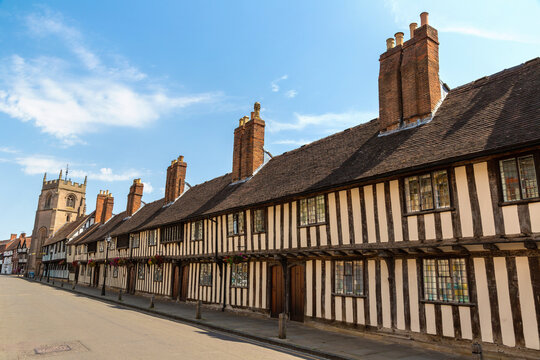 Historic fachwerk half timbered almshouses house in Stratford upon Avon, England, UK