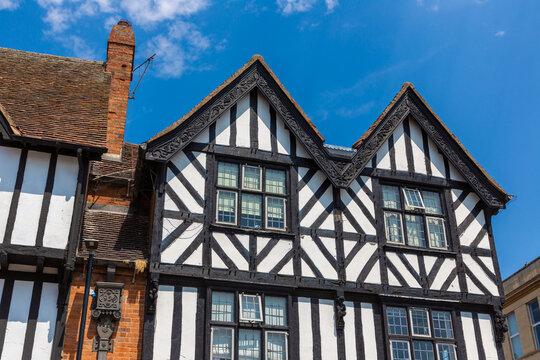 Historic medieval Fachwerk Half Timbered House in Stratford upon Avon, Warwickshire, England, UK