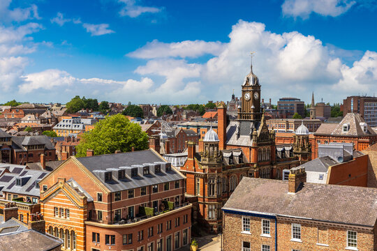 Panoramic aerial Cityscape View over Historic York in England, UK