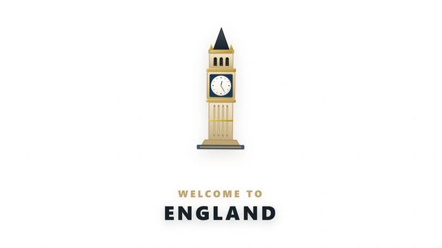 Minimalist Welcome to England Typography Animation Featuring Iconic Clock Tower Vector