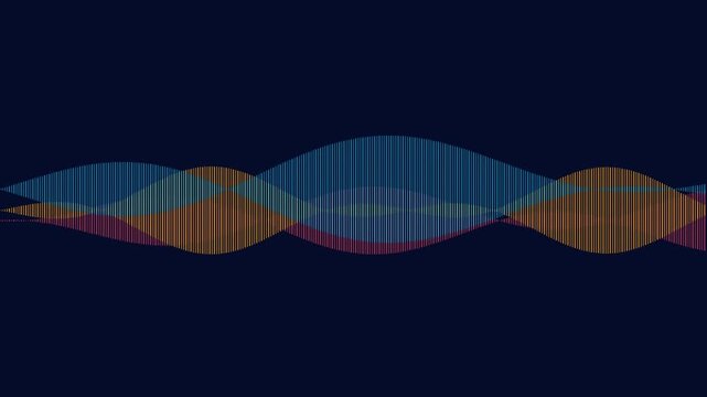 Abstract Colorful Audio Waveform Equalizer Animation with Vertical Lines on Dark Blue Background