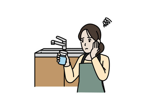 水道水が美味しくないと感じる主婦のイラスト