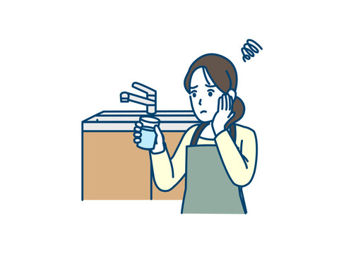 水道水が美味しくないと感じる主婦のイラスト