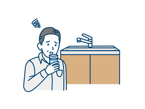 水道水が美味しくないと感じる男性のイラスト