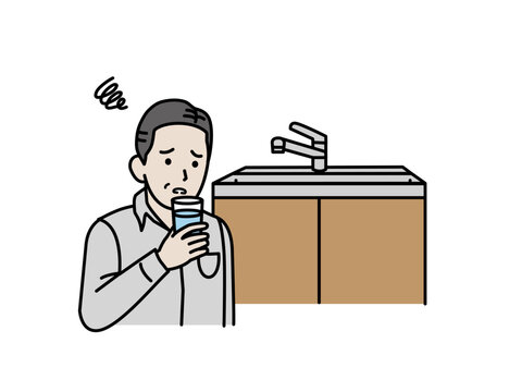 水道水が美味しくないと感じる男性のイラスト
