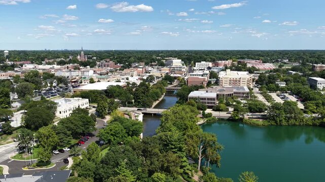  Aerial View of Downtown Naperville and DuPage River on August 24, Summer