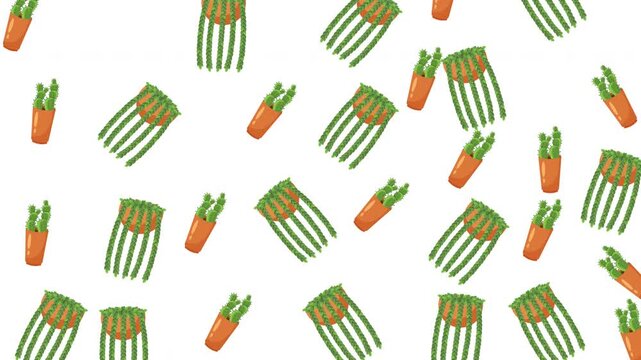Seamless pattern of illustrated potted houseplants and succulents on a white background