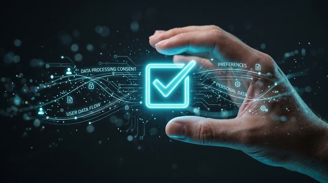 Business Approval Concept Hand Touching Digital Checkmark with Data Network Background Quality Assurance Verification Success and Technology Confirmation Lifestyle