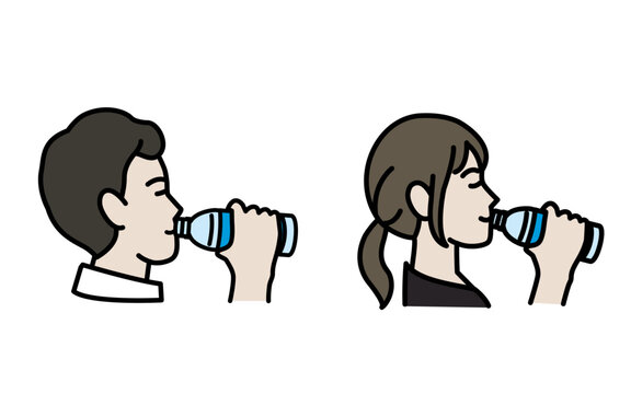 ペットボトルの水を飲む男女のイラスト