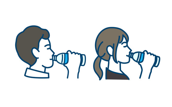 ペットボトルの水を飲む男女のイラスト