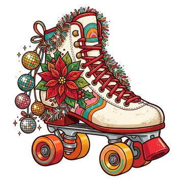 Christmas Roller Skate clipart on transparent background