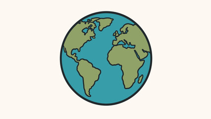 Fototapeta premium Simple globe icon with teal oceans and dark outlines on a light background