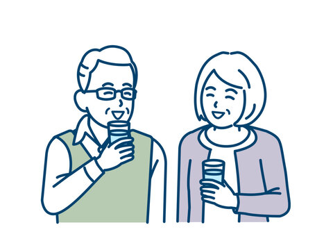 水を飲む高齢者のイラスト