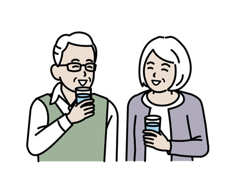 水を飲む高齢者のイラスト