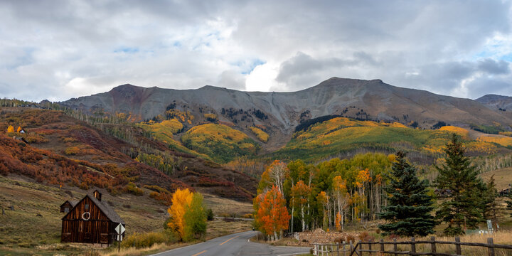 Colorado Rocky Mountains fall foliage and historic barn